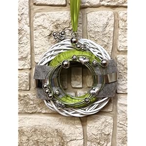 HIKO-EVENTDEKO Türkranz Rebenkranz Weiss Wandkranz Nr.25 Türkranz 30 cm mit Filz grün grau Silber modern Türdeko…