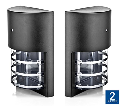 Hyperikon LED Porch Sconce Light 6W, Black Modern Wall Mount with Photocell, 500 lumen, 4000K (Daylight Glow), IP65 Waterproof Outdoor Wall Light Dusk-to-Dawn (2 Pack)
