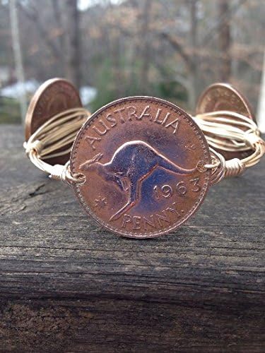 Australia Large Penny Bourbons and Boweties style wire wrapped bangle bracelet kangaroos