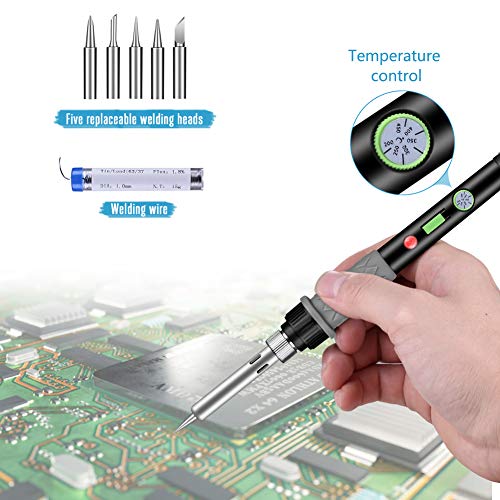 GEYOTAR Soldering Iron Kit,Electric Soldering Iron kit, 60W Adjustable Temperature Welding Tool, Desoldering Pump, 5pcs Soldering Tips, Desoldering Wick, Iron Stand, Solder Wire, Tweezers