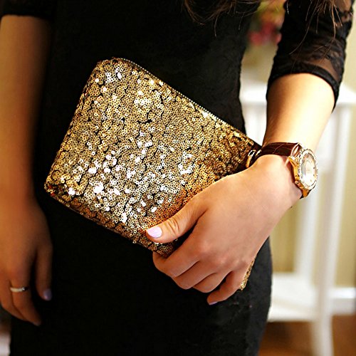 Lady Sparkling Sequins Handbag, Fashion Dazzling Prime Clutch Purse Gold Wallet, Retro Luxurious Evening Clutch Wedding Purse for Women