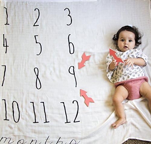 Month to Month Bamboo-Cotton Muslin Swaddle Blanket, 47x47, Unique Photos when Coupled with 3 Wooden Arrows