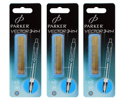 Parker Vector 3-In-1 D1 Multi-Functional Refills, Blue Ink, Medium Point, Pack of 15