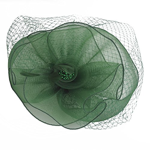 Lusiyu Fashion Women's Flower Feather Mesh Net Fascinator Hat (Green) - Thumbnail 2
