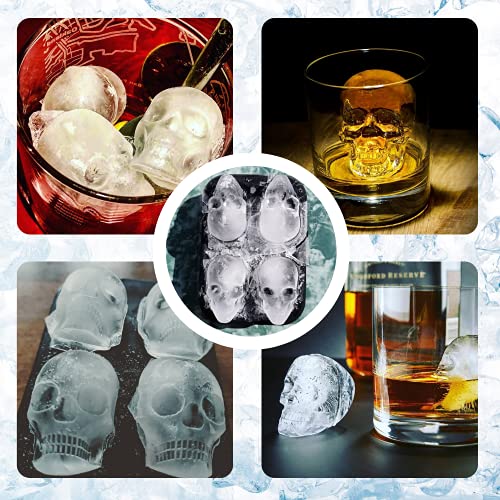 Olywee 3er Pack Eiswürfelschalen-Schwarzes Silikon 4 Riesen Eisball Würfelhersteller + 3D Schädel Eisbehälter Schädel… – Bild 6