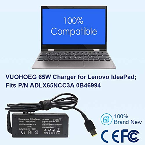 VUOHOEG 65W 3.25A Laptop Ac Adapter Charger Replacement for Lenovo IdeaPad Yoga 2 11 11s 13 2 Pro13 13-2191 2191-2XU 2191-33U; IdeaPad S210 U430 U530; Flex 2 14 15 15D G40 G50 0B47455 Power Cord