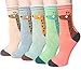 Chalier 5 Pairs Women's Cotton Socks Crew Socks for Women Girls Ladies Socks FS Giraffe, Free size