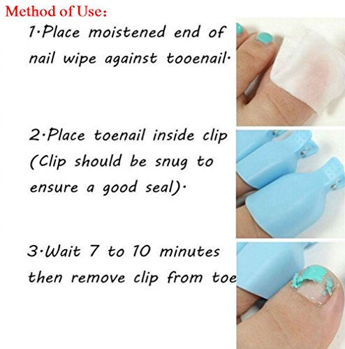 AKOAK 10 Pcs/Lot Reusable Plastic Toenail Art Soak Off Cap Clips UV Gel Polish Remover Wrap Toenail Tools Cleaner Soakers Set for ToenailsGreen