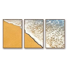 Framed Canvas Wall Art for Living Room, Bedroom Ocean Sea Beach Canvas Prints for Modern Home Decoration Ready to Hang - 16"x24"x3 Panels