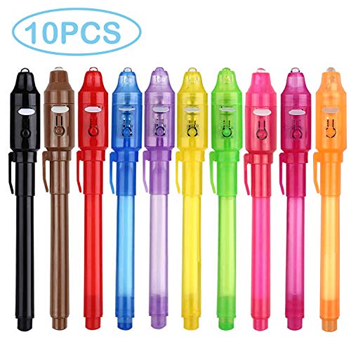 SCStyle Invisible Ink Pen 10Pcs Latest 2019 Spy Pen with UV Light Magic Marker Kid Pens for Secret Message and Birthday Party ,Writing Secret Message for Easter Day Halloween Christmas Party Bag Gift (Best Spy Pen 2019)