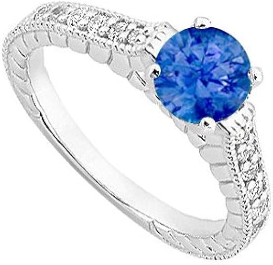 One Carat Diamond and Sapphire Engagement Ring in 14K White Gold SUMMI