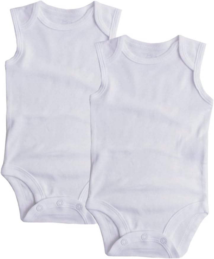 UOMNY Unisex-Baby White Infant Hanging Bodysuits 100% Cotton Sleeveless Baby Onesies(2 Packs,12M)