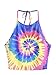 ROMWE Women's Sexy Spiral Tie Dye Multicolor Print Backless Tie Halter Top M