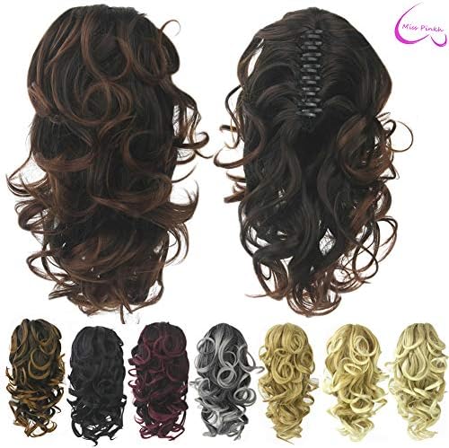 12" Long Curly Wrap Around Ponytail Hair Extensions, MISS PINKH Clip in Claw Synthetic Voluminous Ponytail Hairpieces