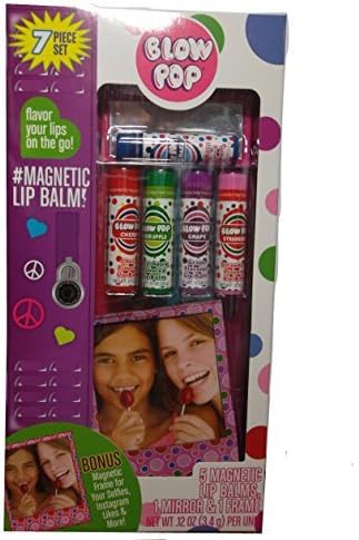 Lip Balm Gift Set, 5 Magnetic Lip Balms, 1 Mirror &amp; 1 Frame (Blow Pop)