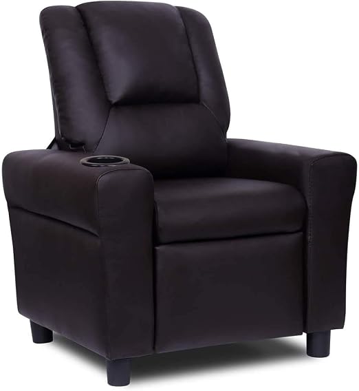 Amazon Com Frivity Kids Recliner Pu Leather Lounge Small Sofa Chair W Cup Holder Boys Girls Brown Children Sofa Chair Kitchen Dining