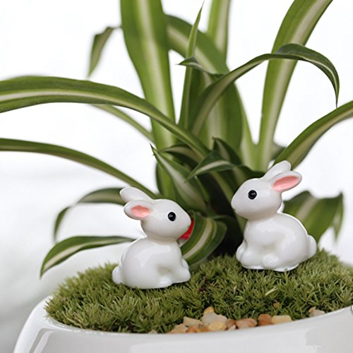 IYSHOUGONG 2 Pairs Miniature Fairy Garden Rabbit Doll House Animal Figure for DIY Fairy Garden Dollhouse Decor - Thumbnail 5