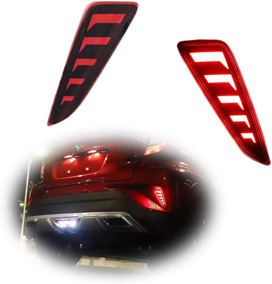 2PCS 3D Optic Red LED Rear Bumper Reflectors Rear Tail Brake Light Lamps Kit For 2016 2017 2018 Toyota CHR CH-R