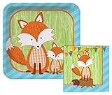 Forest Fox Themed Dessert Napkins & Plates Party Kit for 8