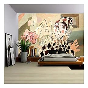 Abstract Oil Painting of Harlequin and Rose - Removable Wall Mural | Self-Adhesive Large Wallpaper - 66x96 inches