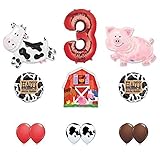 Barn Farm Animals 3rd Birthday Party Supplies Cow, Pig, Barn Balloon Decorations