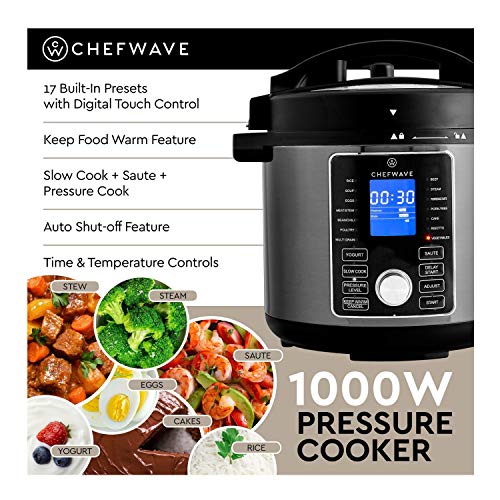 ChefWave 2-in-1 Air Fryer and Pressure Cooker - 6 Qt Multi Cooker Swap Pot with 29 Presets - Steamer, Dehydrator, Slow Cook, Saute - Digital Control Panel, LCD Touchscreen Display, Recipe Book - Thumbnail 3