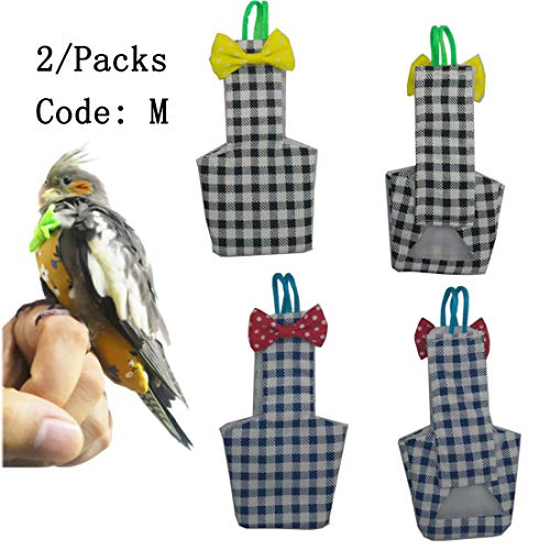 star sound source Waterproof Washable Reusable Bird Parrot Diaper Flight Suit Nappy,Soft Pet Pee Pad Suitable for Parrot Macaw, African Grey Budgie Parakeet, Cockatoos (Blue Black Lattice M)