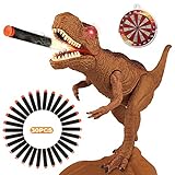 Betheaces Dinosaur Toys Foam Dart Gun Toy Dragon Novel Realistic Tyrannosaurus Rex Model for Kids Boys Girls with Shooting Roaring Light Up Eyes for Birthday Gifts