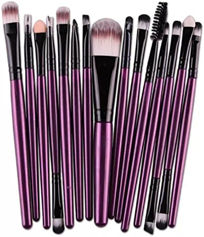 KiraShan - Makeup Brush Set 15pc Eye Shadow Foundation Eyebrow Lip Powder Cosmetic Brushes (Plum, Black)