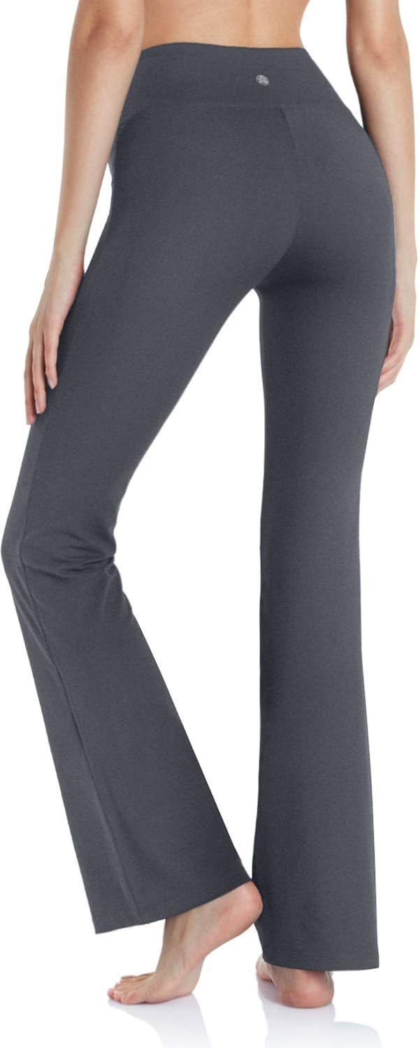 TSLA Womens Bootcut Yoga Pants with Pockets, Tummy Control High Waist Bootleg Yoga Pants, 4 Way Stretch Workout Pants : Clothing