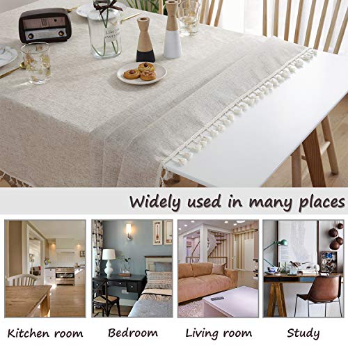 Dedoot Table Cloth, Rectangle Tablecloth with Tassels 55x70 Inch Heavy Weight Cotton Linen Tablecloth Decorative Dinner Tablecloth Dust-Proof Table Cover for Wedding Picnic Party Tabletop Decor