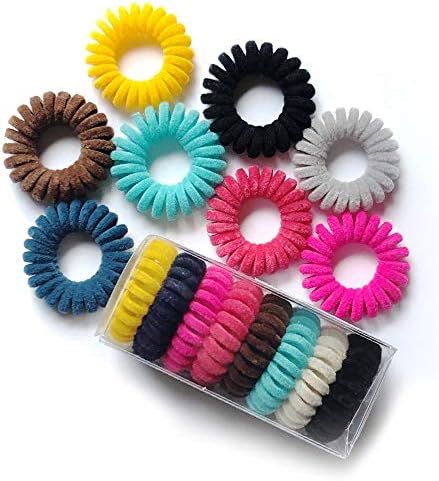 BankHill Velvet Spiral Hair Ties, Velvet Coil Hair Ties, Velvet Phone Cord Hair Ties, Velvet Hair Coils, Premium thick hair velvet phone cord ponytail holders, 8 coils per pack, 8 elegant colors