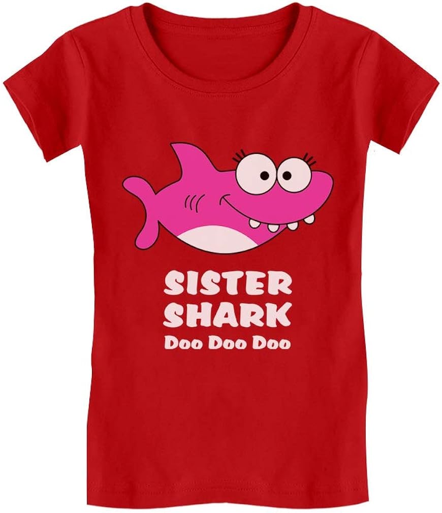 Tstars - Sister Shark Doo Doo Gift for Big Sister Girls' Fitted Kids T-Shirt