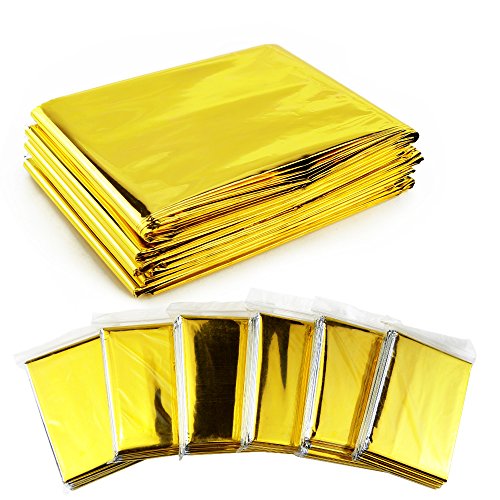 Weoxpr 6 Pack Gold Emergency Mylar Blanket Space Blanket - 52" x 84" for Outdoors, Hiking, Survival, Marathons or First Aid - Thumbnail 6