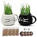 Teagas Organic Cat Grass Kit with Black and White Cat Grass Planters, Organic Soil, Natural Hairball Control and Hairball Remedy for Cats