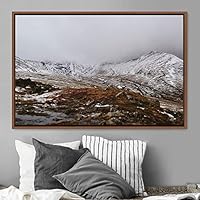 Framed Canvas Wall Art Snow Mountain Cool Expressive Farmhouse/Country Landscape Mountain Top Multicolor Photography Portrait Realism - 16x24 inches