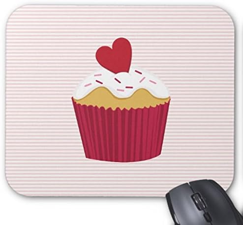 Fioieypo Standard Gaming Mousepad Pink And Red Cupcake With Heart Mouse Pad