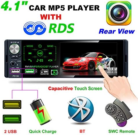 TekHome 2019 New Car Radio with 4.1" Touchscreen & Rear View Camera, Single Din Car Stereo with 2 USB Fast Charging and A2DP Bluetooth, FM/AM/RDS Tuning, TF Port, Aux In, SWC Remote, 7-Color Light.
