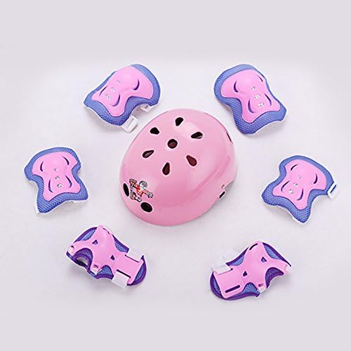 JIUBING Kids Youth Sports Protective Gear Set with Helmet Elbow Knee Wrist Safety Pad Safeguard for Rollerblading Bicycle BMX Bike Skateboard Hoverboard Outdoor Activities (pink)