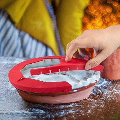 2 Pack Adjustable Pie Crust Shield, findTop Food Grade Silicone Crust Protector Shield Fits Rimmed Dish 8.5" - 11.5", Red & Blue