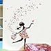YUFENG Removable DIY PVC Wall Sticker Decor Flower Fairy Princess Butterfly Dancing Girls, Sweet Romance Flower Fairy Princess Moon Girl Wall Stickers Sitting Bedroom (princess girl 3)
