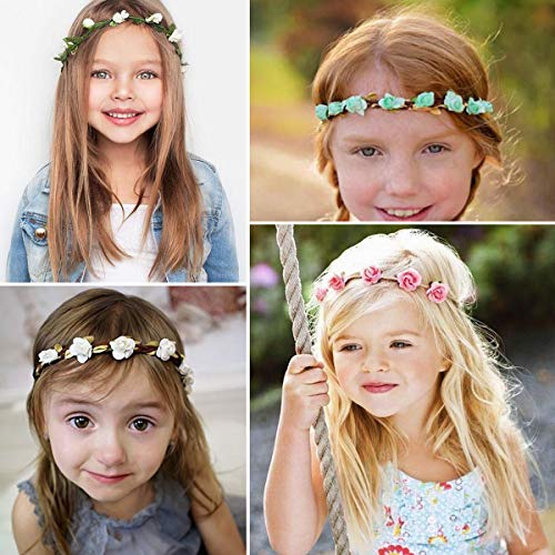Shells 5PCS Multicolor Daisy Bohemian Flower Headband Crown Hair Wreath Bridal Headpiece with Adjustable Elastic Ribbon