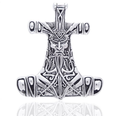 Thor's Hammer Celtic Nordic Viking God Large Sterling Silver Slide Pendant