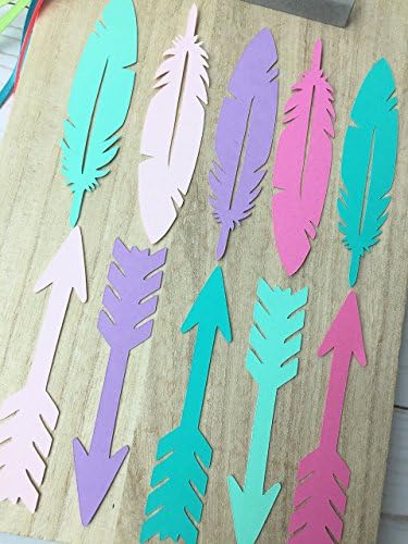 100 Arrow and Feather Confetti - 3.5" Inch (Pink Mint Purple Teal)