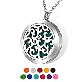 HOUSWEETY Aromatherapy Essential Oil Diffuser Necklace-Stainless Steel Locket Pendant,11 Refill Pads(Non-engraving)