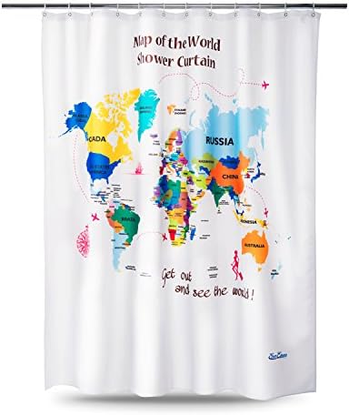 EnaEzen Map of the World Shower Curtains Mildew Resistant Weighted Educational The World Map Fabric Shower Curtain for Bathroom Kids Students 71 x 71 inches