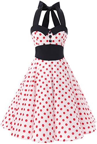 iSherman Vintage Polka Dot Retro Cocktail Prom Dresses 50's 60's Rockabilly Bandage (Small, 007 White Red Dot)