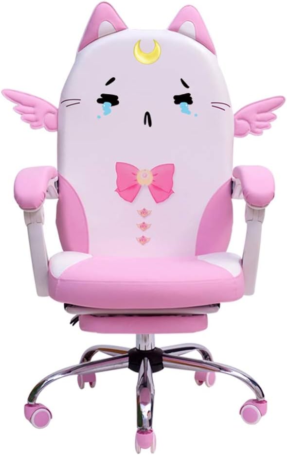 Aishankra Chair Gaming, Cute Pink Comfortable Safe Ergonomic Home/Learning/Live/student/Apartment/Office Executive/Computer Game Height Adjustable Swivel Chair Reclining Seat with Footrest