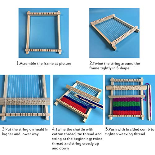 Weaving Loom Kit for Kids DIY Weaves Craft, Small Wooden Waving Loom Frame 6.5 by 7.5 Inches