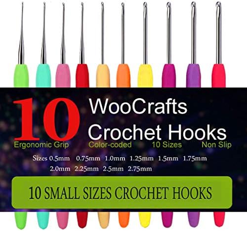 10 Small Size Steel Crochet Hook Set Thread Crochet Lace Hooks Ergonomic Handle Perfect for Arthritic Hands